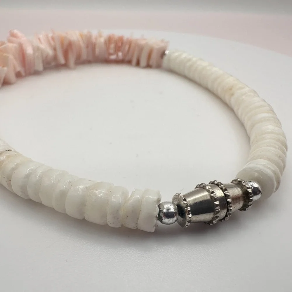 Vintage Y2K Pink White Heishe Beaded Bracelet Boho Women's Classic Jewelry